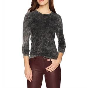 NEW THREE DOTS heritage knit rocker crew mid shirt in grey black